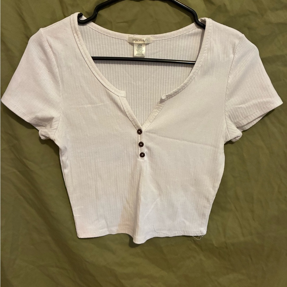Bozzolo White Ribbed Short Sleeve Top
